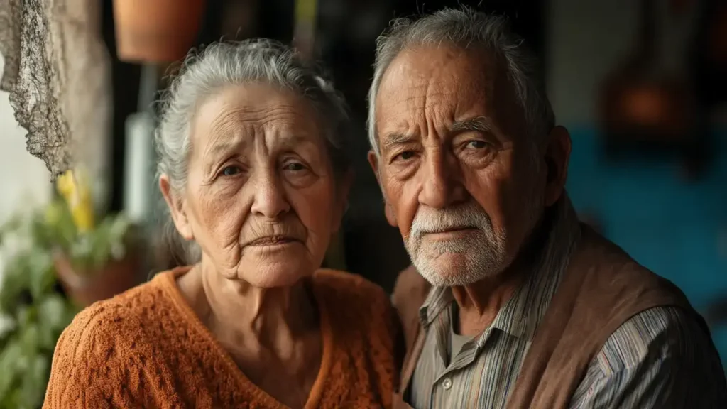 An elderly couple supporting each other through their mesothelioma journey