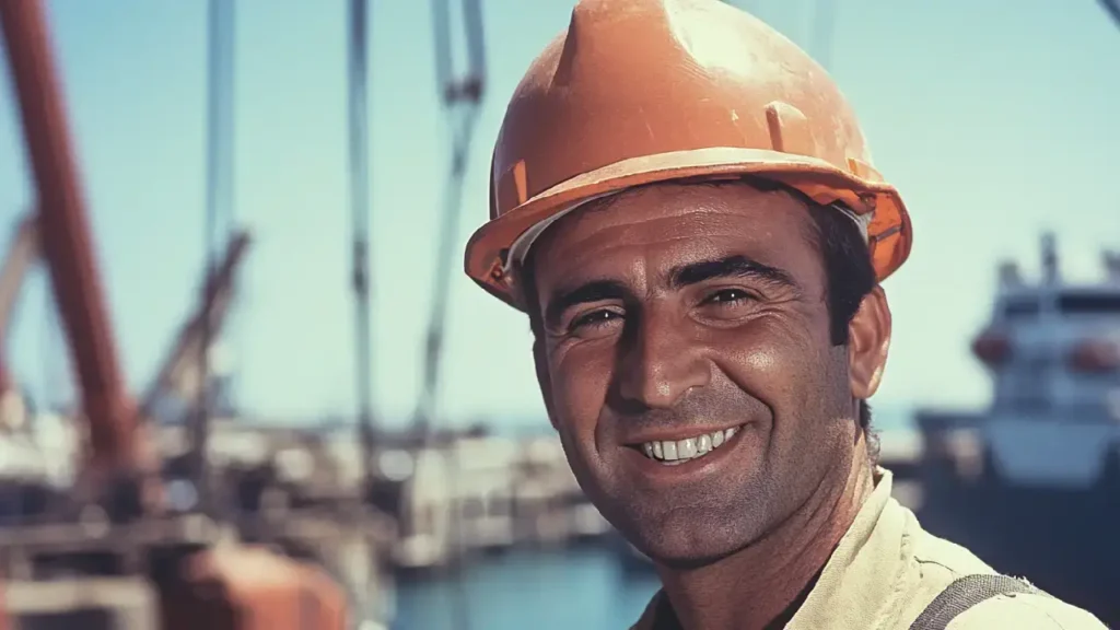  man in a hard hat potentially exposed in asbestos