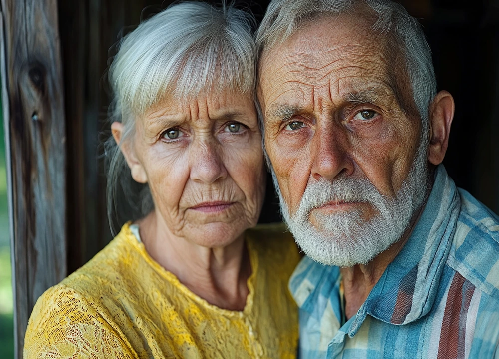 Senior couple gazing out a window