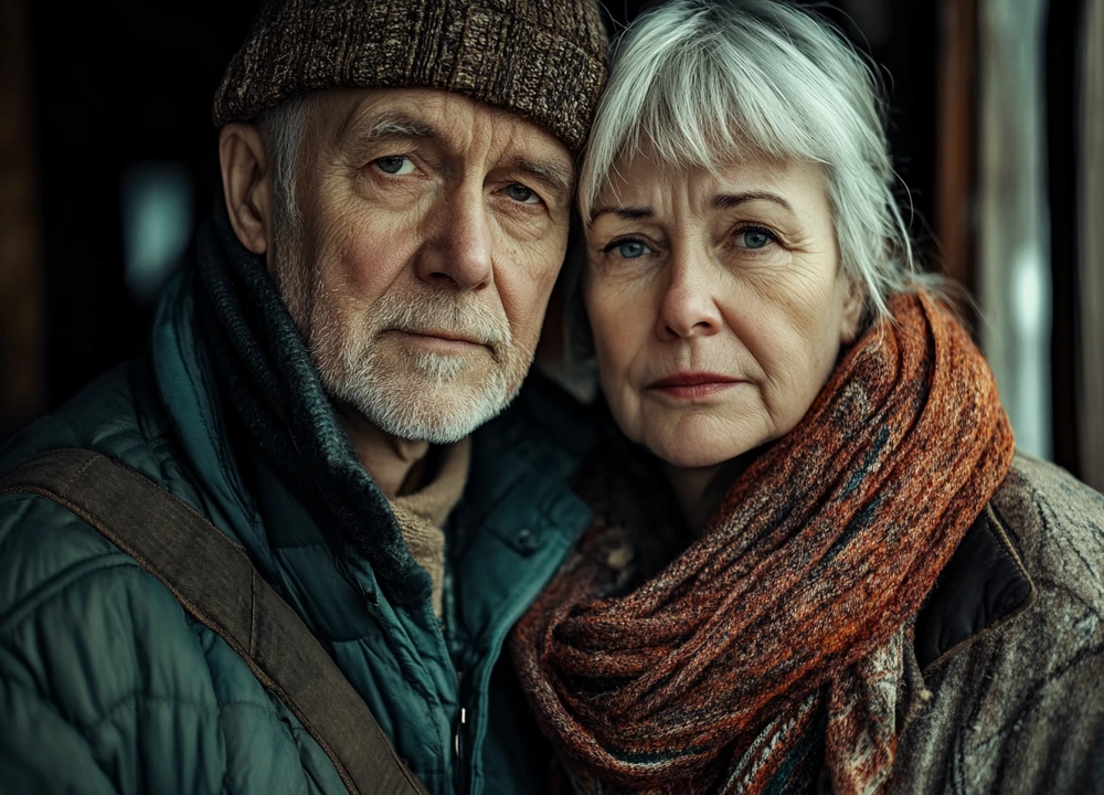 elderly couple looking content