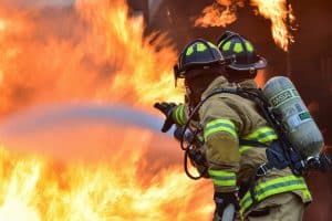 firefighters putting out flames