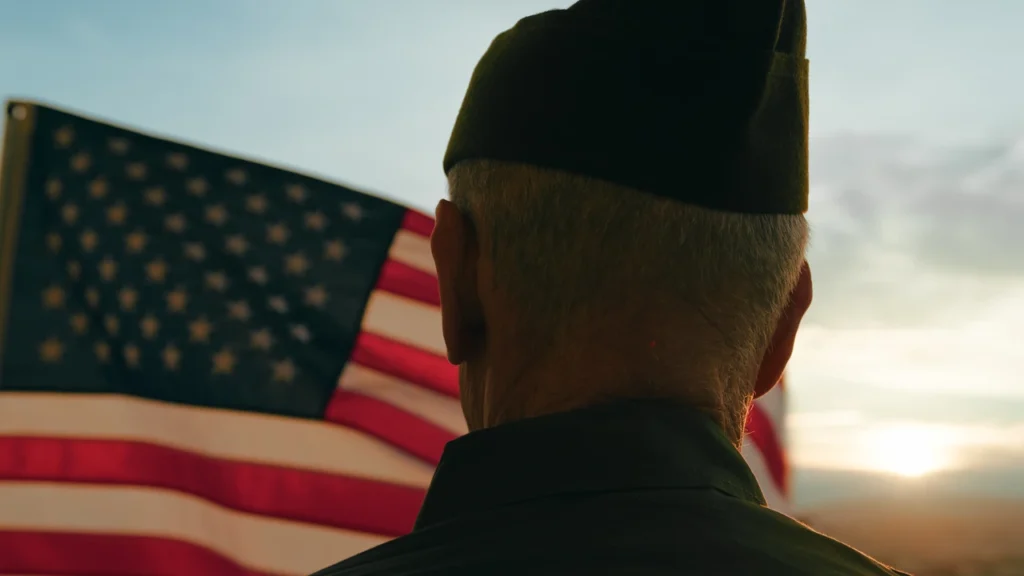 veteran with american flag 