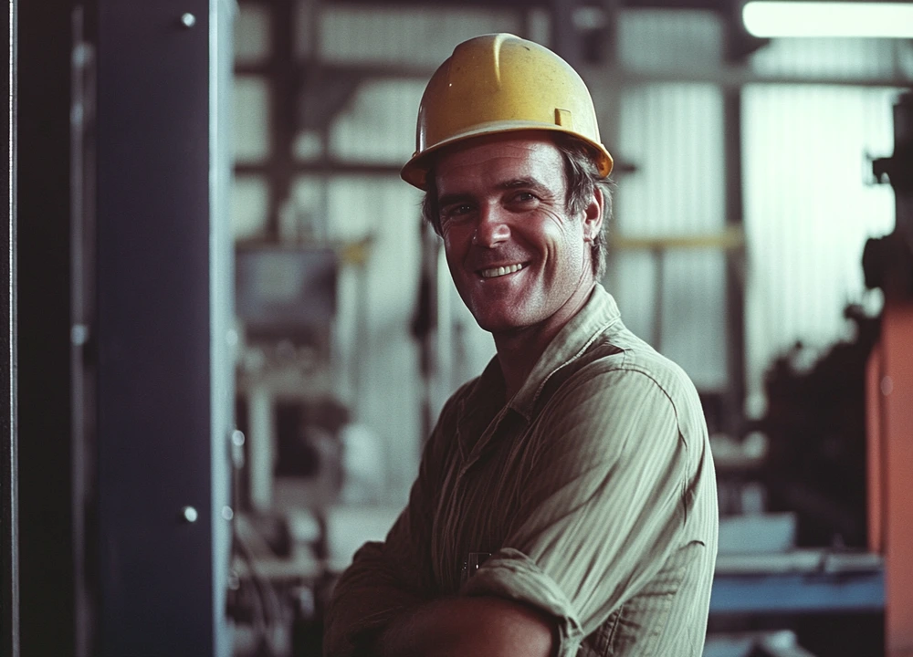 factory worker examining suspected of containing asbestos