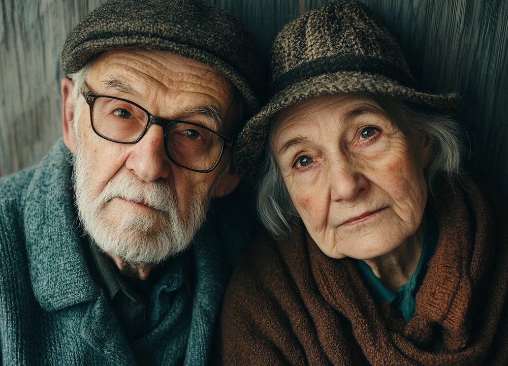 elderly couple sitting together