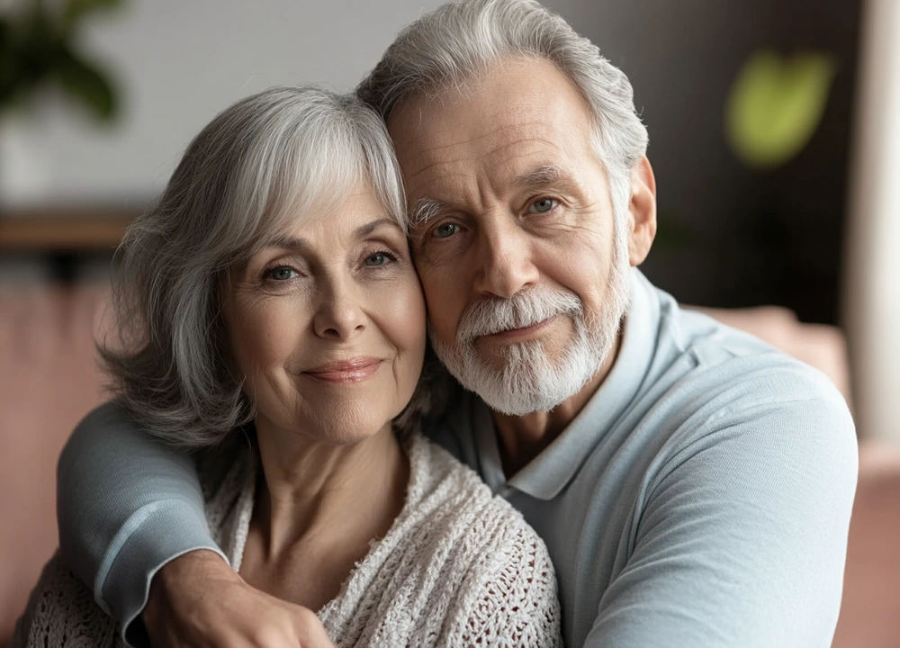 elderly couple holding hands