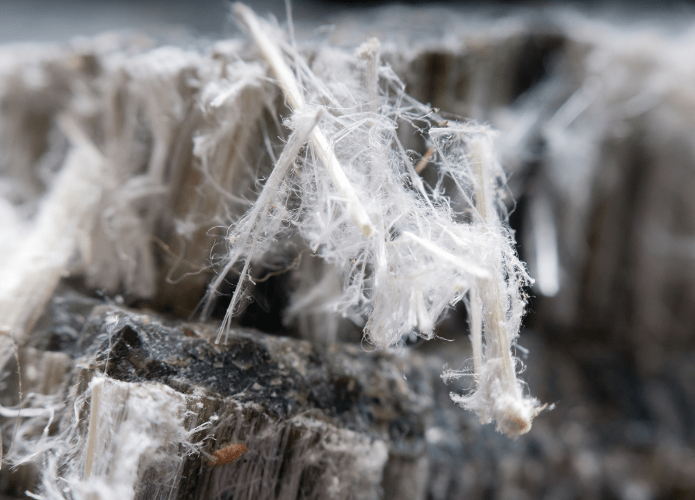 Close-up image of asbestos fibers under a microscope