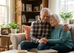 Senior mesothelioma patient enjoying quality time with family while legal financial details are handled