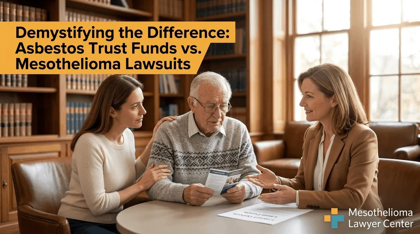 legal advisor helping mesothelioma patient understand the difference between Asbestos Trust Fund Claims and Mesothelioma Lawsuits
